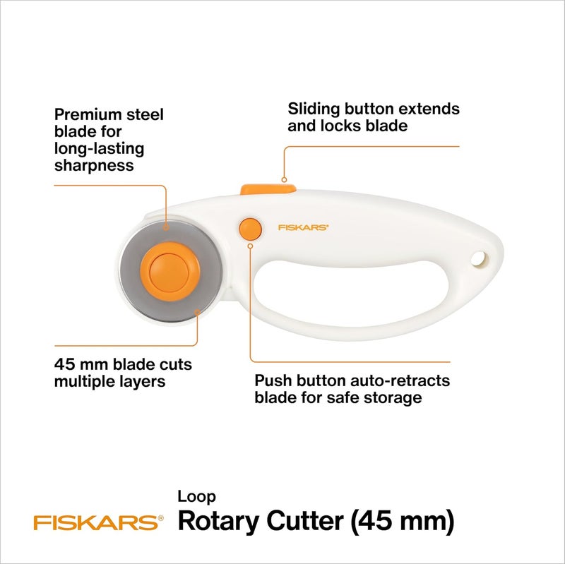 Fiskars 45mm Rotary Cutter for Fabric with Ergonomic Loop Grip, Premium Steel Rotary Fabric Cutter Blade for Precise Cuts, Arts and Crafts, Sewing Supplies and Quilting Tools - Image 3